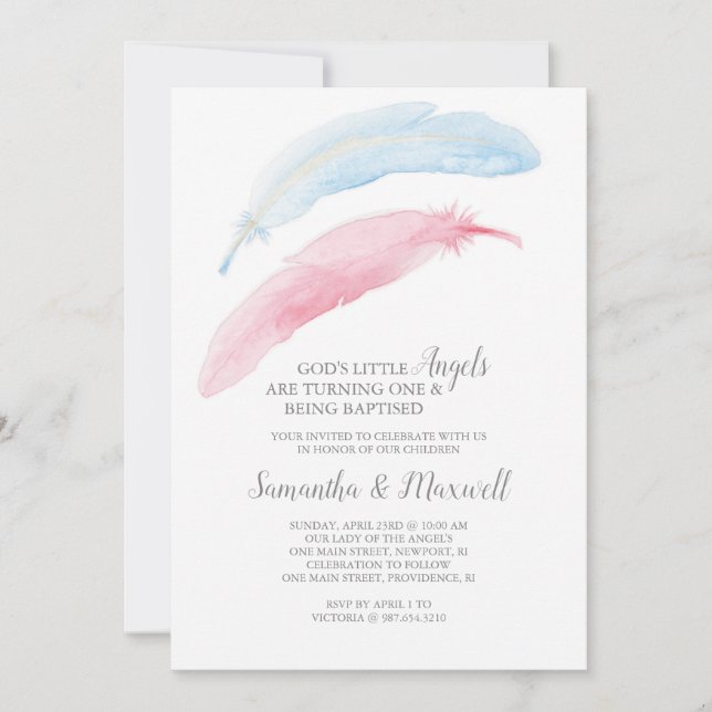 Anniversaire et baptême Petite Invitation d'ange (Devant)