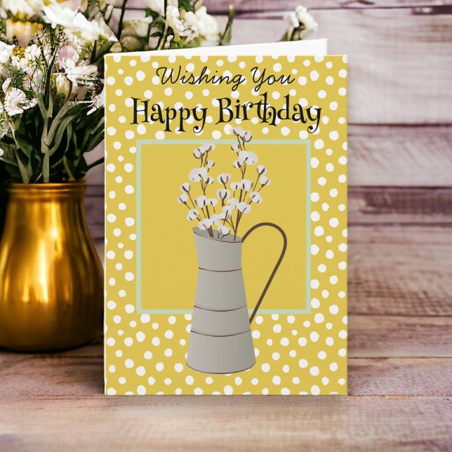 Anniversaire Farmhouse Bouquet WillowsCarte de not (Birthday card for anyone.  Simple and Sweet message inside.)