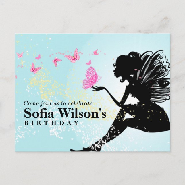 anniversaire fée papillon invitation Carte postale (Devant)