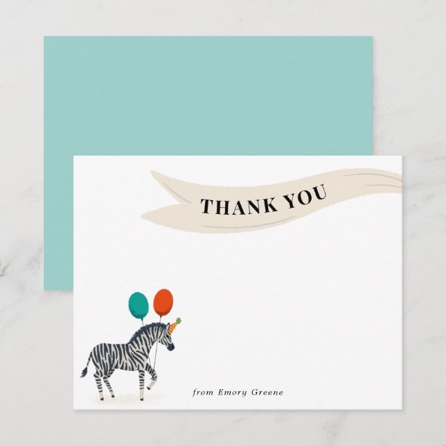Anniversaire Fête Animal Zebra Merci Note (Devant / Derrière)