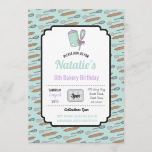 Anniversaire Fête Invitation Bakery Birthday Mint 