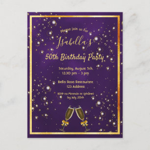Anniversaire fête violet or invitation