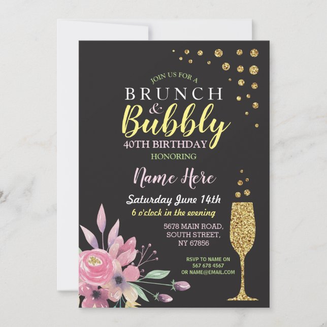 Anniversaire Floral Brunch & Bubbly Invitation ros (Devant)