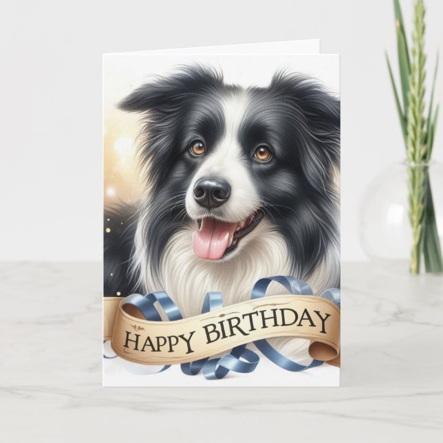 Anniversaire Frontière Collie De Chien Carte De Vo (Devant)