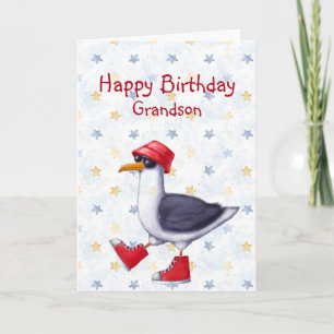 Anniversaire Grandson Amusant jolie carte d'oiseau