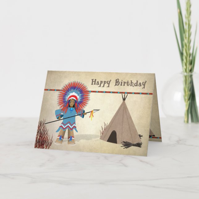 Anniversaire - Indien avec tepee - Carte de plaisi (Devant)