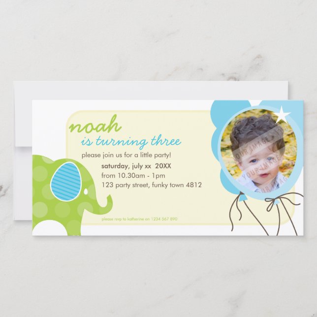 ANNIVERSAIRE INVITATION PHOTOCARD :: éléphant + ba (Devant)