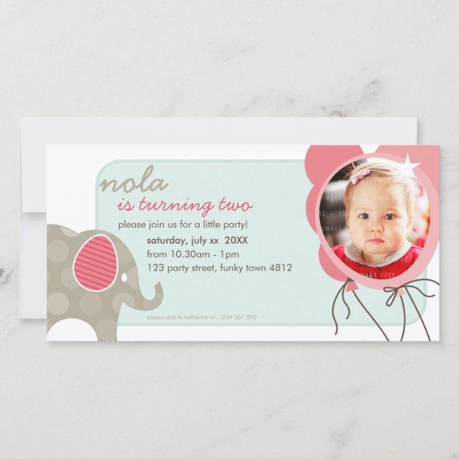 ANNIVERSAIRE INVITATION PHOTOCARD :: éléphant + ba (Devant)