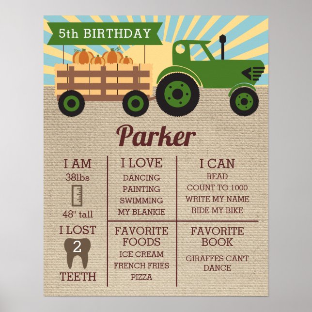 Anniversaire Jalon Poster Tracteur Hayride Citroui (Devant)
