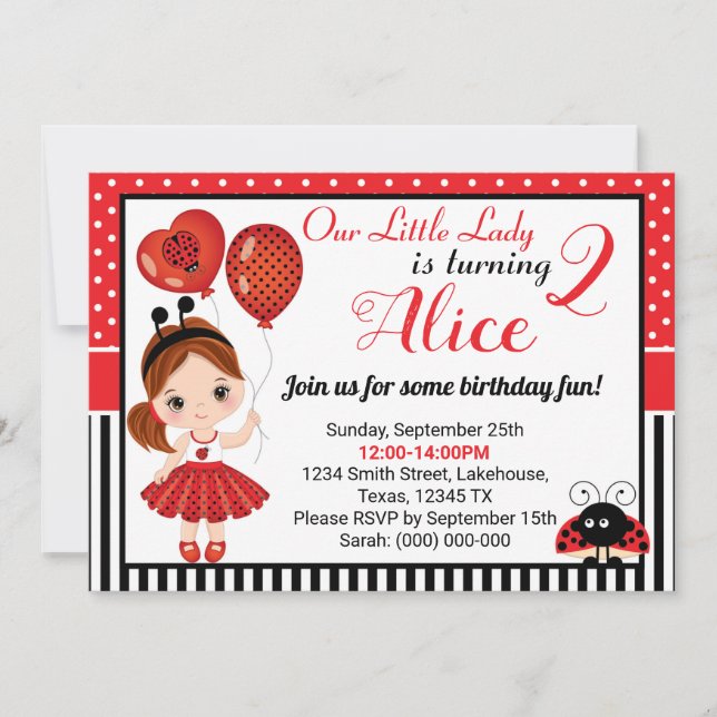 Anniversaire Ladybug Invitation avec la petite fil (Devant)