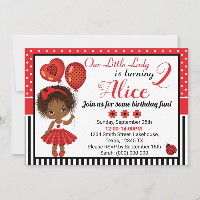 Anniversaire Ladybug Invitation avec Petite Fille (Devant)