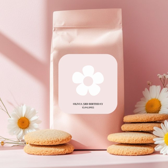 Anniversaire Marguerite Rose | Étiquette de Cadeau (Créateur téléchargé)