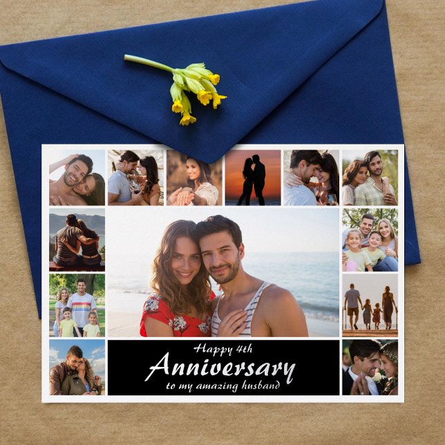 Anniversaire Mariage moderne photo Collage carte à (Capture cherished moments and heartfelt love in one beautiful card.)