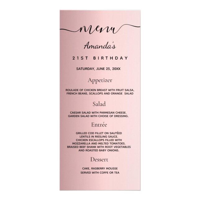 Anniversaire Menu blush rose nom de métal amusant  (Devant)