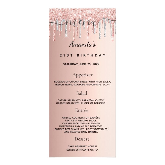 Anniversaire Menu rose or parties scintillant arge (Devant)