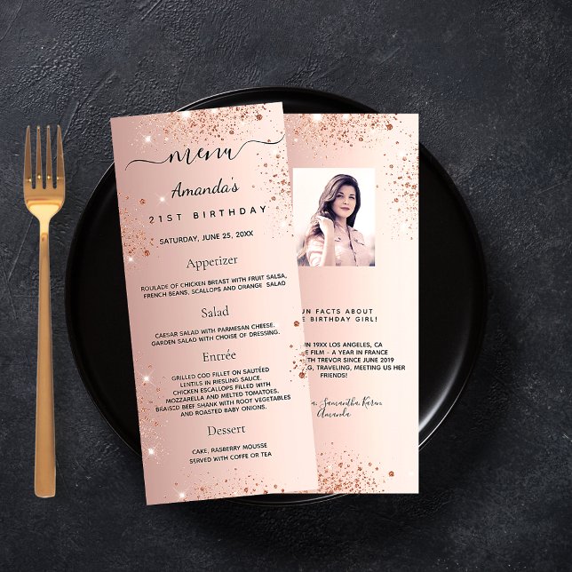 Anniversaire Menu rose or parties scintillant phot (Créateur téléchargé)