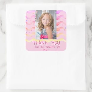 Anniversaire Merci Enfants Photo Sticker Rose Girl