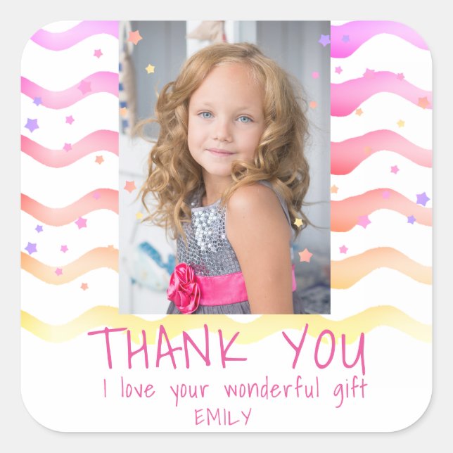 Anniversaire Merci Enfants Photo Sticker Rose Girl (Devant)