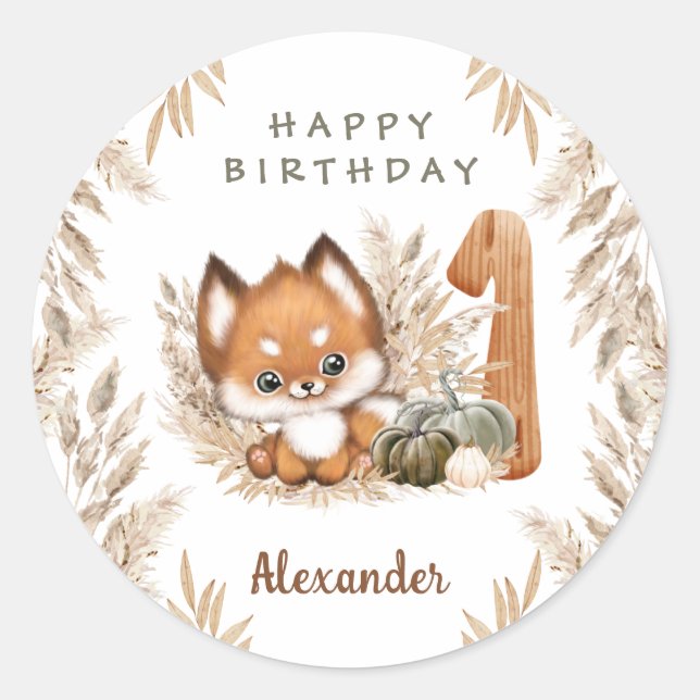 Anniversaire mignon Fox Nom d'automne Stickers (Devant)