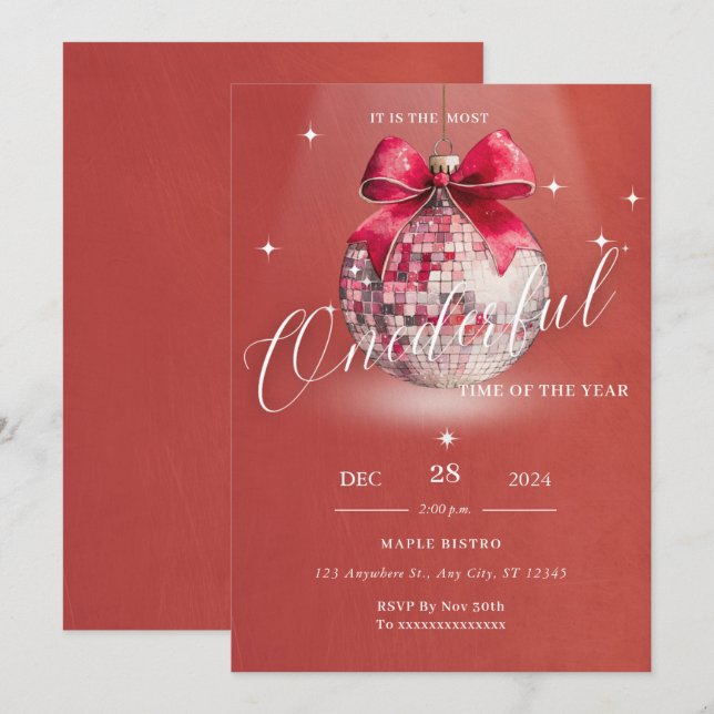 Anniversaire Noël Discoball Invitation (Devant / Derrière)