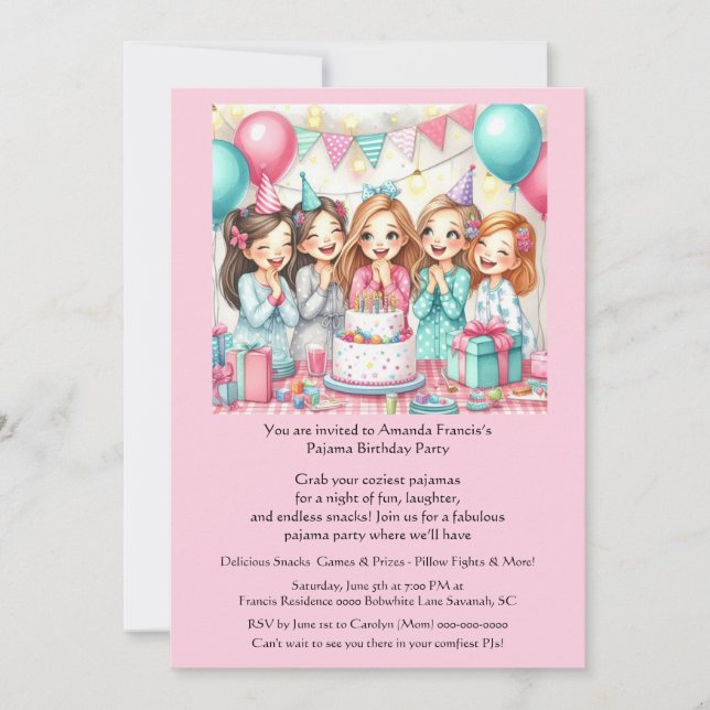 Anniversaire Pajama Party Girls Stwood Invitation (Devant)