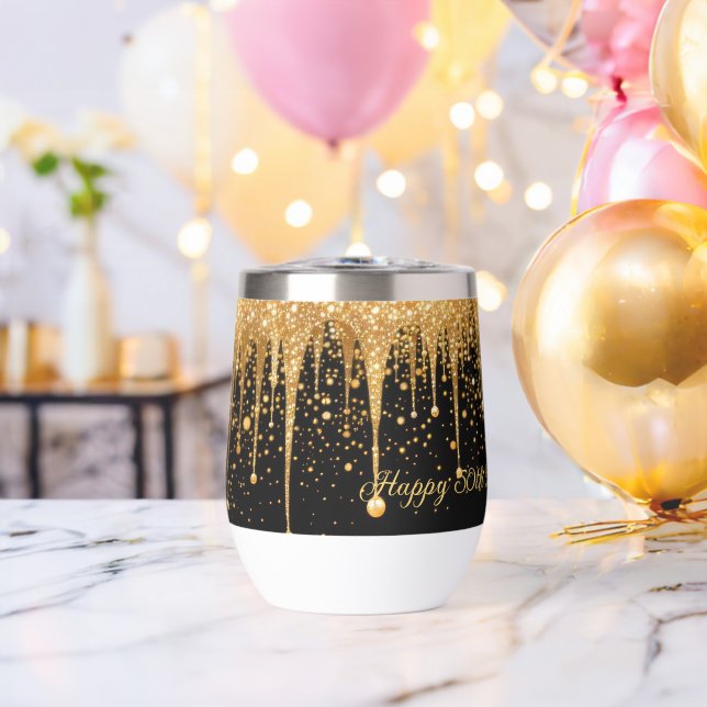 Anniversaire Personnalisé Noir Or Paillettes qui C (Enterrement de vie de garçon (pivoté))