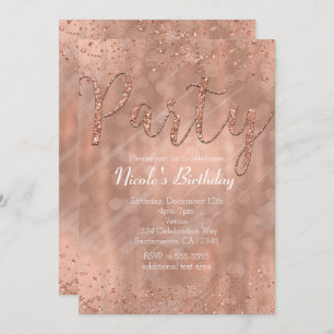 Anniversaire Pink Rose Gold Glamor Invitations