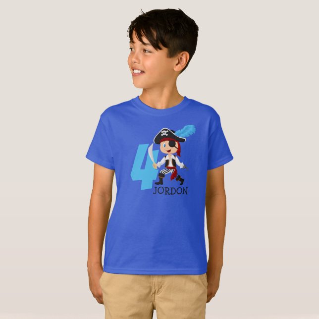 Anniversaire Pirate 4ème Nom T-shirt (Devant entier)
