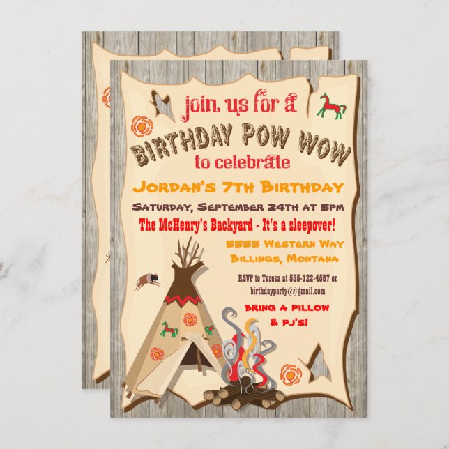 Anniversaire Pow Wow Teepee Invitations (Devant / Derrière)