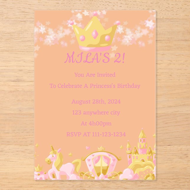 ANNIVERSAIRE PRINCESS INVITATION PEACH COULEUR (Recto)