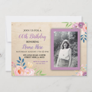 Anniversaire Purple Flower Photo Invitation Jolie