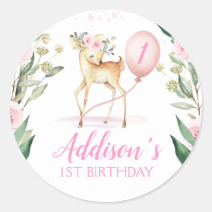 Anniversaire rose floral cerf Favoriser Sticker
