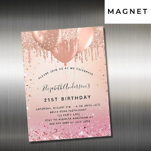 Anniversaire rose rose rose or invitation aimant