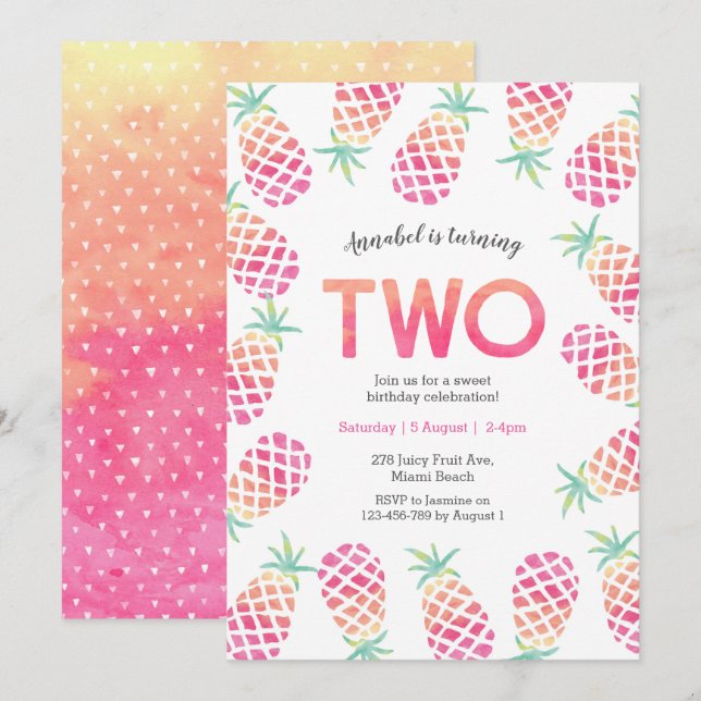Anniversaire rose tropical Invitation (Devant / Derrière)