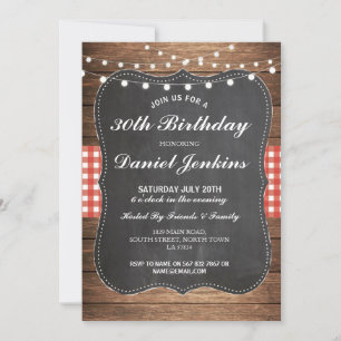 Anniversaire Rustic Red Check Lights Invitation au