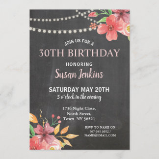 Anniversaire Rustique Rose Floral Joli Invitation