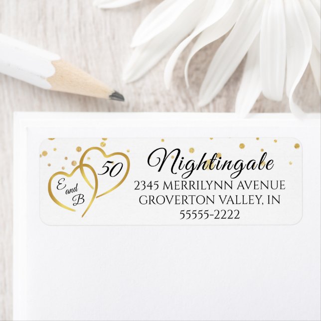 Anniversaire Script Coeurs Monogramme Initiales Or (En situation)