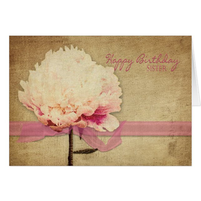 Anniversaire - Soeur - pivoines Vintages, Fleur (Devant horizontal)