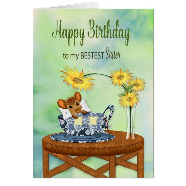 Anniversaire - Soeur - Souris en Tea Cup Repose (Devant)