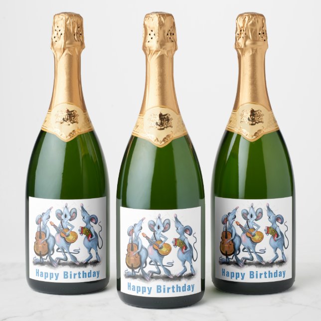 Anniversaire Sparkling Vin Étiquette Souris Musiqu (Bouteilles)