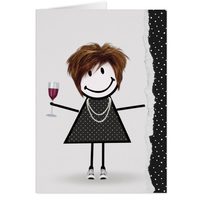 Anniversaire Stick Girl avec vin et Basket (Devant)