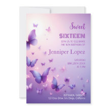 Anniversaire Sweet 16 Invitation - Papillon pourpr