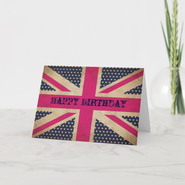 Anniversaire Vieux Union Jack Rose Joyeux Carte d' (Devant)