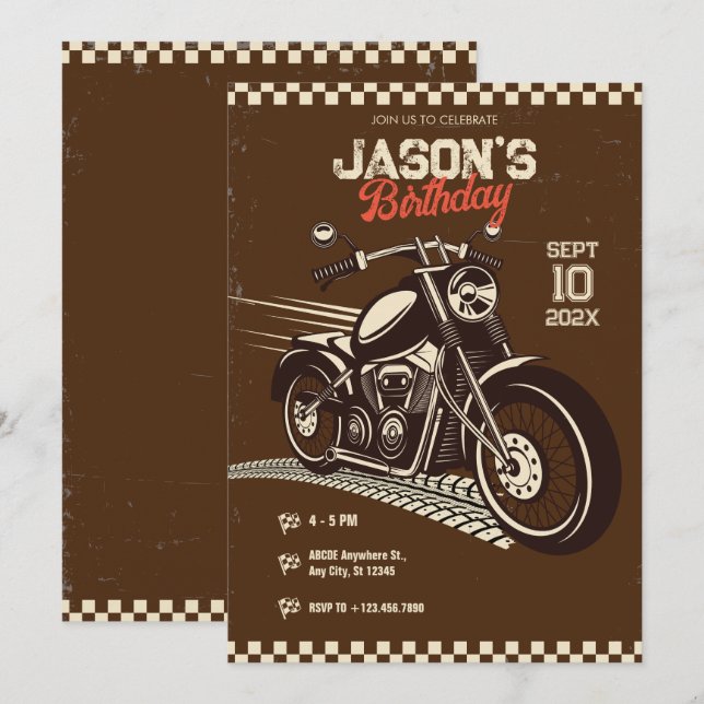 Anniversaire vintage classique de moto Invitation (Devant / Derrière)