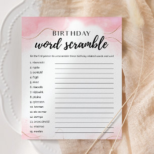 Anniversaire Word Scramble Rose Gold Party Carte d