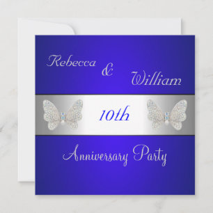 Anniversary 10th Elegant Cobalt & Silver Butterfly Invitation