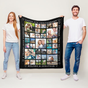 Anniversary 33 Photo Collage Custom Personalized Fleece Blanket