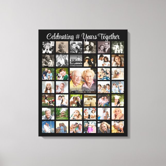 Anniversary 39 Photo Collage Personalized Black Canvas Print (Front)