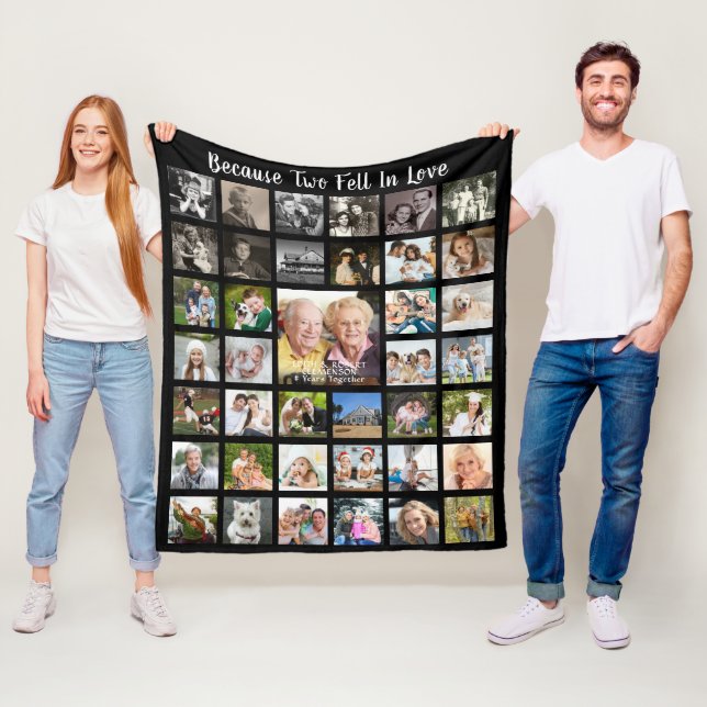 Anniversary 39 Photo Collage Personalized Black Fleece Blanket (In Situ)