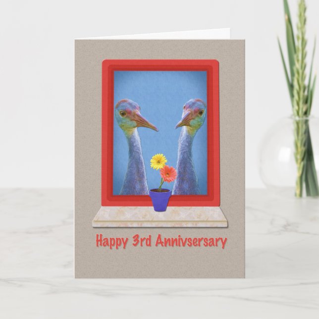 Anniversary, 3rd, Crane Birds Card (Front)